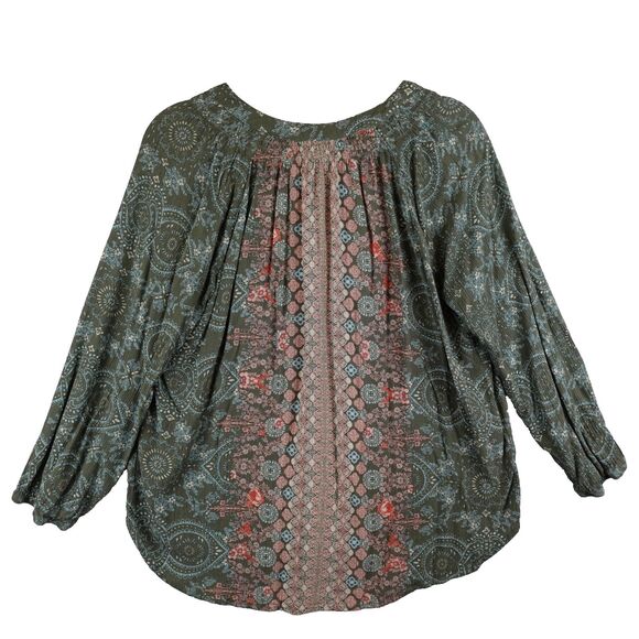Mason & Belle Blouse Women's Large Green Pink Floral Tasseled Boho Peasant Hippy - Picture 2 of 9